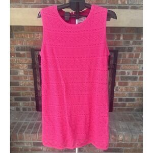 Hot Pink Crochet Sheath Dress XL Feminine Barbiecore Wedding Cocktail Party